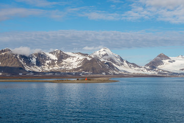 Arctic landscape with mountain and glacier in Svalbard in summer time