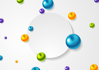 Colorful glossy beads and white blank circle abstract tech background. Vector design