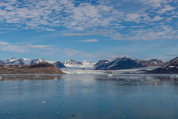 Arctic landscape with mountain and glacier in Svalbard in summer time