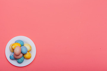 Family Easter Easter holiday egg cake pink background