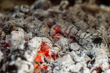 Smoldering charcoal with a beautiful and rich color