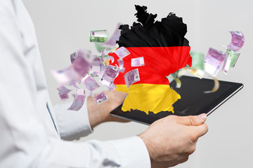 Abstract of germany map network, internet and global connection concept, Wire Frame 3D
