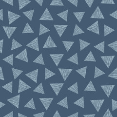 Scribbled triangles blue vector seamless pattern