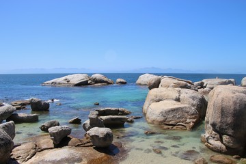 Fototapeta na wymiar Large granite boulders on Boulders Beach in Simon's Town. Cape Peninsula, Indian Ocean side, South Africa, Africa.