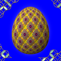 Colorful 3D easter egg with frame on blue background