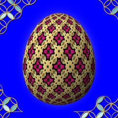Colorful 3D easter egg with frame on blue background