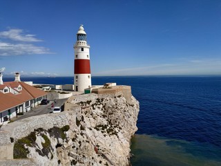 GIBRALTAR, UK - OCTOBER 21, 2019: casual view on the Gibraltar lighthouse at sun autumn day