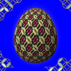 Colorful 3D easter egg with frame on blue background