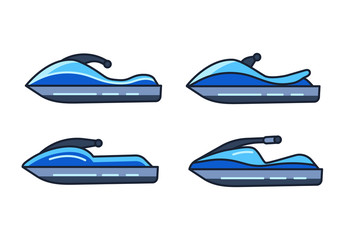 Set of flat jet ski icons isolated on white background.  Vector illustration for web design.