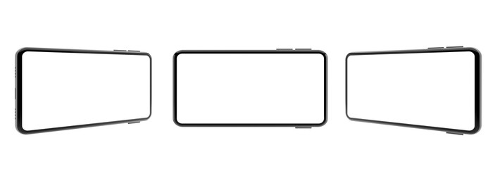 Realistic mock-up smart phone with blank screen 3D rendering isolated on white background 3 position . clipping path