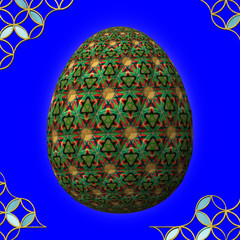 Colorful 3D easter egg with frame on blue background