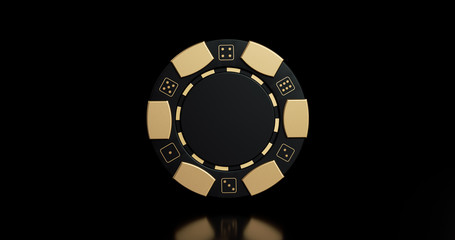 Fototapeta na wymiar Black And Golden Casino Chips Isolated On The Black Background. Place For Logo Or Text - 3D Illustration 