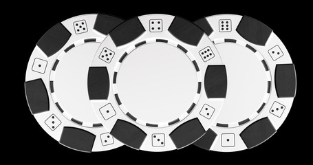 White And Black Casino Chips Isolated On The Black Background. Place For Logo Or Text - 3D Illustration	
