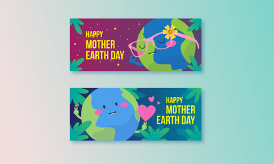 Happy Mother Earth Day Vector Banner Set