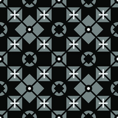 Pattern with gray squares, circles and crosses on a dark background