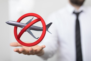 travel with plane prohibited warning sign .