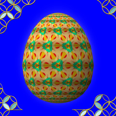 Colorful 3D easter egg with frame on blue background