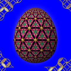 Colorful 3D easter egg with frame on blue background