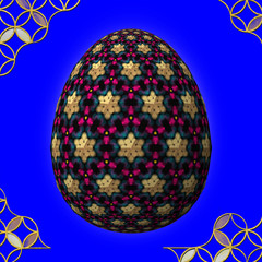 Colorful 3D easter egg with frame on blue background