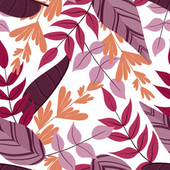 Seamless pattern with tropical leaves, vector graphics.