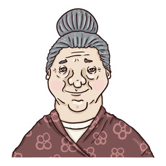 Vector Cartoon Character - Old Woman. Female Retired Person Portrait.