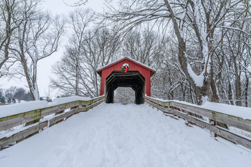 Snowy Holiday Covered Bridge