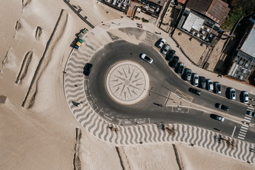 Wind Rose roundabout in Foz do Arelho, Portugal. Aerial drone view