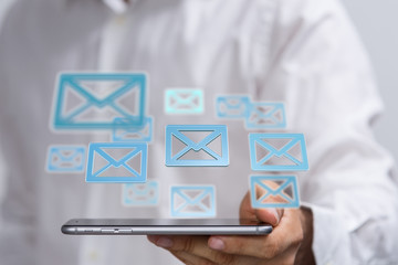 Hand with an email icon 3d
