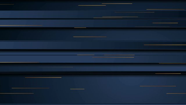 Dark blue abstract striped motion background with golden lines. Seamless looping. Video animation Ultra HD 4K 3840x2160