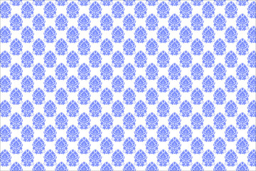 Ornamental blue color damask seamless pattern vector with white background for tile design, wall design.