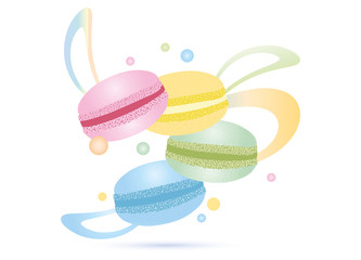 vier Macarons in zarten Pastell Farben mit Band
