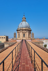 Fototapeta na wymiar view on the main Cupola of Palermo Cathedral from the rooftop