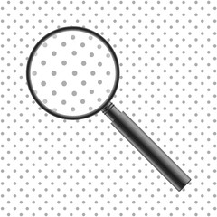 Vector Realistic Magnifier. Isolated Gray Metal Magnifying Glass Enlarging Dot Pattern. Loupe Tool With an Optical Lens, 3d Zoom Instrument. Scientific or Detective Research, Study, Discovery Concept.