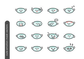 A set of hygienic emotional mask for medical, cutie cartoon vectors isolated on white background