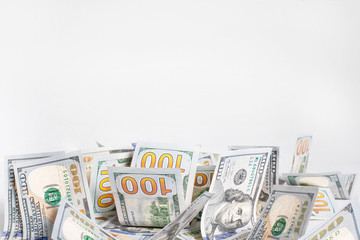 Stack of dollar bills on white background. USA dollar bills