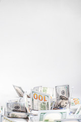 Stack of dollar bills on white background. USA dollar bills