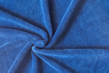 Delicate soft blue terry cloth texture background. Abstract crumpled fabric textile. - obrazy, fototapety, plakaty