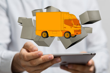 Transport Cardboard boxes, logistics and delivery concept digital  3d.