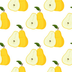 Fresh yellow pear seamless pattern. Bright summer background.