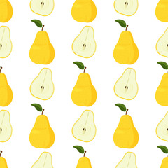 Fresh yellow pear seamless pattern. Bright summer background.