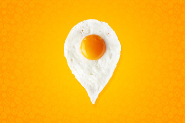 breakfast is here, location icon created from egg omelette