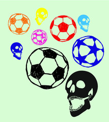 Skull and soccer ball print and embroidery graphic designs vector art
