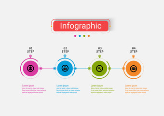 The vector design business infographic uses concepts creative circle template infographic with 4 options. It can be used for layout, workflows, diagrams, business process options, banners, web design.