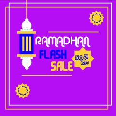 Simple vector illustration of Ramadhan flash sale with simple typography and lamp decoration