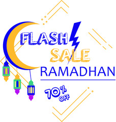 Ramadhan flash sale vector illustration with bolt, lamp and geometric decoration