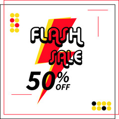 Flash sale vector illustration decorated with big red bolt and retro style font isolated on light background