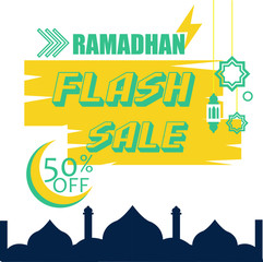 Ramadhan flash sale vector illustration with silhouette of mosque