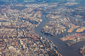 aerial of hamburg in afternoon light