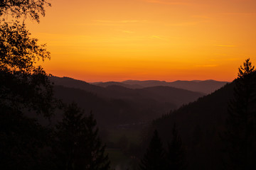 Sunset behind the hills