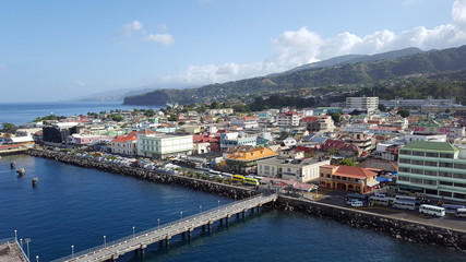 Fototapeta na wymiar Caribbean Port City Awaits Cruise Ship Tourists 